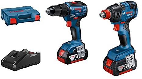 Bosch Professional 18V System Cordless Impact Driver GDR 18V-200 and Cordless Combi Drill GSB 18V-55 (incl. 2X 4.0 Ah GBA 18 V Rechargeable Battery, Quick Charger GAL 18V-40, in L-Carrying Case)