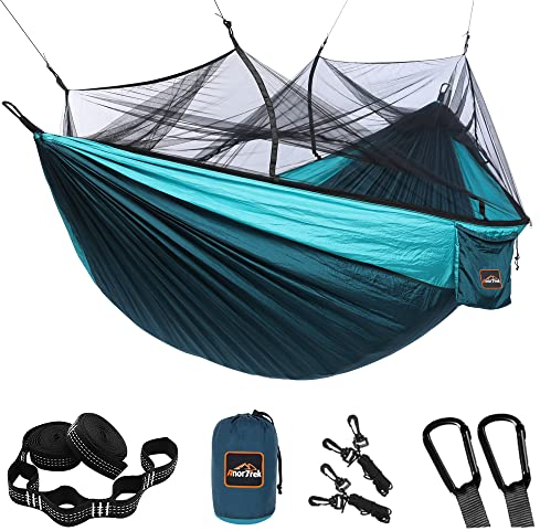 Hamac de Camping AnorTrek avec moustiquaire, hamacs Portables Doubles et Simples avec Sangles d'arbre, hamac Parachute pour Le Camping, la randonnée, Les Voyages et la randonnée