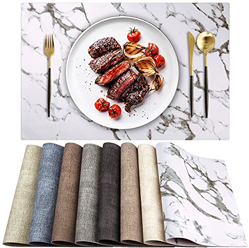 Leder Hitzebeständige Tischsets 6er Set Wasserdicht Abwischbar Waschbar PU Tischsets,Leicht zu Reinigen Anti-Rutsch Platzsets (6, Marmor)