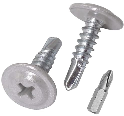 SKIR'CO (400 Stück) lackierte 4,2 x 16 mm selbstbohrende Schrauben, Kreuzschlitz-Modifizierter Halsspannkopf, Blechschraube, Tellerkopf (400, weißes Aluminium RAL 9006)