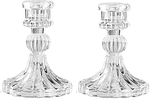 Candelabro de Cristal Cónico para Boda, Hogar y Decoración de Fiesta (2 Pack, Rayas)