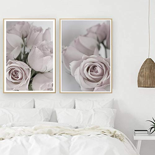 Dittelle Skandinavisches Modeposter Blush Rose Flower Blush Nordic Wall Art Leinwanddruck Gemälde Moderne Wohnzimmerdekorbilder15.7 x 23.6(40x60cm) x2 No frame