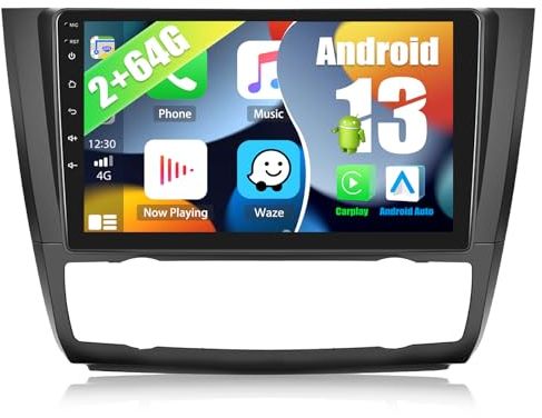2G+64G CAMECHO Android 13 HiFi Autoradio für BMW 1 Serie E81 E82 E87 E88,9-Zoll Bildschirm Auto Radio Touch Display mit Carplay Android Auto Wireless/Navi/Bluetooh/RDS FM+Rückfahrkamera (Auto AC)