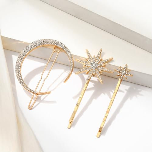 Yean Haarnadel Mond Stern Haarspangen Gold Haarschmuck Dame Strass Bobby Pin Stern Haarspangen 3 Stück