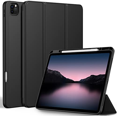 EasyAcc Hülle Kompatibel mit iPad Pro 12.9 Zoll 6./5./4./3 Generation (Modell 2022/2021/2020/2018) mit Stifthalter, TPU Flexible Rückseite mit Standfunktion - Schwarz