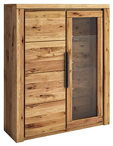 Home4You Vitrine - Eiche massiv - Eiche Dekor - B 108 cm - mit 2 Türen und 6 Glasböden