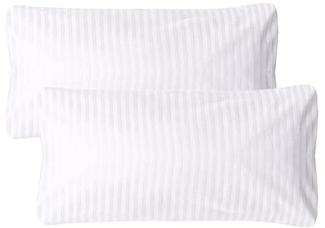 MOON - 2er Pack Luxury Damast Kissenhüllen mit Reißverschluss - 40x80 cm - 10mm Streifen - 100% Baumwolle (weiß)