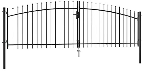 Homgoday Double Wing Garden Gate with Speartips Double Gate Fence Gate Garden Gate Fence Door Garden Gate Yard Gate Entrance Gate with 3 Keys 400 x 175 cm Black