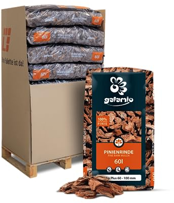 GALAMIO Pinienrinde Deko Plus 60-100mm 60l x 13 Sack 780l 1 Palette Pinienmulch Pinienerde Rindenmulch Pinienborke Pinie Mulch Bark Rinde Für Pflanzen Garten Terrarium Dekorativer Bodenbelag Paligo