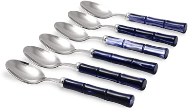 Rivadossi Bamboo Blu - Set di Cucchiai da Tavola, 6 Pezzi - 100% Made in Italy, Artigianalità e Design - Acciaio Inox 18/10