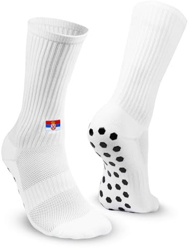 EXPRESS-STICKEREI Sportsocken mit Landesflagge (Serbien) - Atmungsaktive Fußballsocken - Anti Rutsch Socken mit Landesfahne - Outdoor-Socken - Größe 39-45