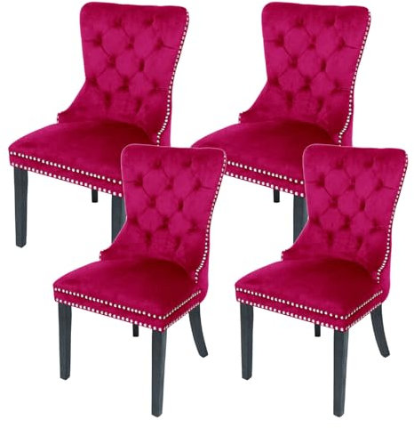 Samt Esszimmerstühle Satz von 4, gepolstert High-End getuftete Esszimmerstuhl mit Nailhead zurück Ring Pull Trim Massivholz Beine, für Restaurant/Küche/Schlafzimmer/Wohnzimmer