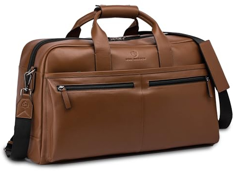 VON HEESEN Leder Reisetasche für Herren & Damen - Weekender Tasche aus echtem Leder - luxuriöse Handgepäck Reisetasche in elegantem Cognac Braun