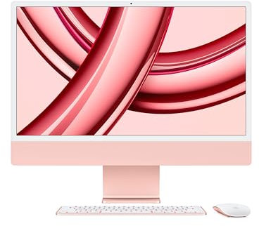Apple 2023 iMac all-in-one desktop computer with M3 chip: 8-core CPU, 10-core GPU, 24-inch 4.5K Retina display, 8GB unified memory, 256GB SSD storage, matching accessories. Works with iPhone; Pink