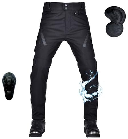 oFzimTo Motorradhose Herren mit Protektoren, wasserdichte Motorrad Hosen Herren, Cargo Motorradbekleidung für Alle Jahreszeiten (Schwarze,L)