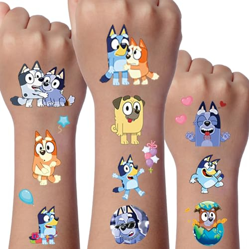 Blue Tattoo Kinder, 8 Blätter Temporäre Kinder Tattoos, Cartoon Temporäre Tattoos Set, Wasserdichte Kindertattoos, Kinder geburtstags geschenk Party dekoration