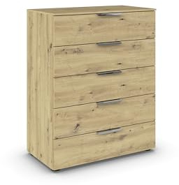 Rauch Möbel Flipp, Kommode, Farbe Eiche Artisan, Breite 80 cm | Sideboard, 5 Schubladen, Soft-Close-Funktion, für Schlafzimmer, Gästezimmer, Wohnzimmer, Garderobe, Flur