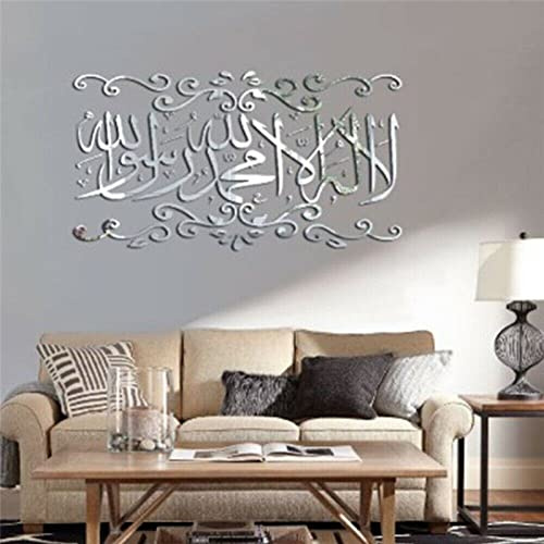 Tsffae 3d Mirror Acrylic Muslim Wall Sticker Decoration Arabic Mural Islamic Mirror Stickers Diy Art Wallpaper Ramadan Decor for Bedroom Living Room