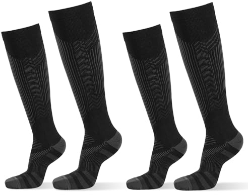 PRAOAHEI 2 Paar Kompressionsstrümpfe Herren, 20-30 mmhg Kompressionssocken, Stützstrümpfe herren Thrombosestrümpfe fit 41-44, Sport Kompressionsstrümpfe Herren, Schwarz