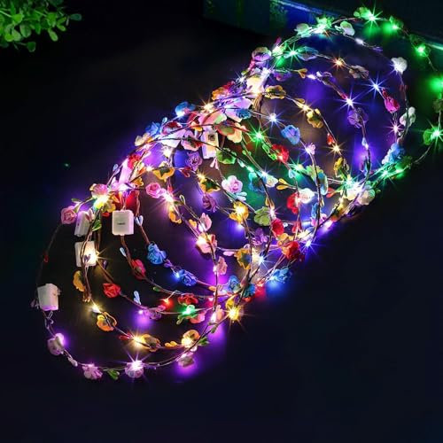 Haarkranz Blumen,12 Stück Haarkranz Leuchtend,LED Blumenkranz,Leuchtende Haarkränze,Leuchtendes Haarreif,Party Kopfschmuck Leuchtend,Blumenkranz Haare für Festivals Hochzeiten Party Zubehör