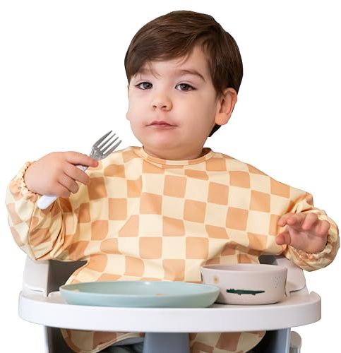 TINY WOLFIE Babero con Mangas Impermeable Bebé ideal BLW. Babi Guardería para Comer y Pintar con Manga Larga Niños y Niñas de 6 a 36 Meses hasta 3 Años. Fácil Limpieza. Muy Suave. Regalo Bebe Navidad