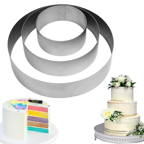 Karkar 3 Stück Tortenring Set - Ø 10/15/20 cm Tortenring Hoch 4.5cm, Tortenringe Edelstahl, Rund Backform Backrahmen für Gebäck Moussekuchen