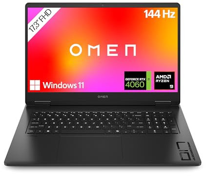 HP Omen Gaming Laptop | 17,3 Zoll FHD-Display - 144 Hz | AMD Ryzen 9 8945HS| 16 GB DDR5 RAM (2x8 GB) | 1TB SSD | NVIDIA GeForce RTX 4060 (8GB) | QWERTZ | Windows 11 Home | Shadow Black