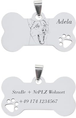 Heimwohl Hundemarke mit Gravur Personalisierte Fotogravur Hunde Zubehör Dog Tag Halsband Hund Personalisiert - Tiermarke für Hunde & Katzen 40 * 22mm(Silber)