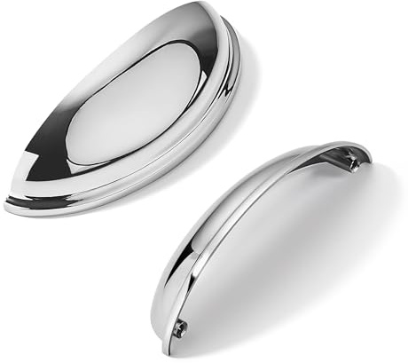 khtumeware 10 Pack 3-1/2 Drawer Pulls Polished Chrome Cabinet Cup Pulls Kitchen Hardware Cabinet Handles Drawer Handles Knobs 3.5 inch Hole Center