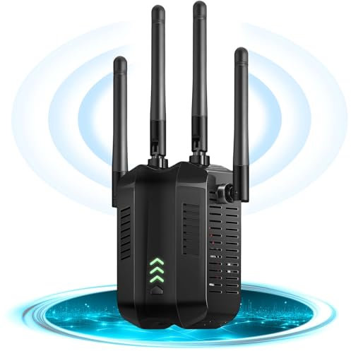 DOBWGXZ WiFi Extender Booster, Internet Booster with Ethernet Port, 4 High-Gain Antennas WiFi Booster Range Extender, Home Wireless Signal Booster, Works with Any WiFi Router