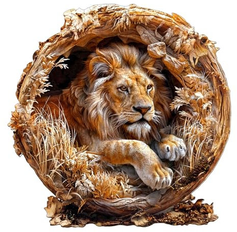 KaayeeWood Wooden Jigsaw Puzzles-300 Pieces Lion Unique Shape Wooden Puzzles for Adults, Challenge Wood Puzzles with Wood Box, Birthday Gifts for Family Friend(13.4 * 13.4in)