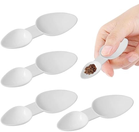 4 PCS Medicine Spoon Reusable,5ml/2.5ml Double Sided Plastic Spoon Suitable for Cereal Powder Milk Coffee for Cooking, Home, Office(White,Size:8.5L x 2.1W centimetres)