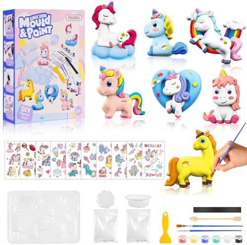WuGU Unicornio Figuras de Escayola para Pintar Manualidades Kit, Regalo para niñas 4 5 6 7 8 9 años, 3D Unicornios Juegos Manualidades de Yeso,Kit Pintura Juguetes Niños