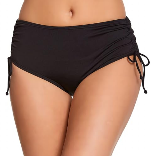 BOYSSPAA Women's Bikini Bottoms Adjustable Drawstring with Side Tie Swim Shorts Cheeky Summer Swimwear Soft Stretchy Fabric for Women Girls Teens (UK, Alpha, M, Regular, Regular, Black)