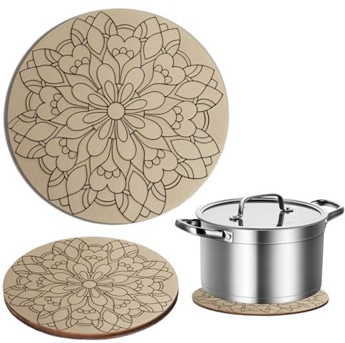 Hsrag 2 Pcs Cork Trivet with Beautiful Patterns, Heat Resistant Mat Set - Cork Coasters, Hot Pads for Pots & Dishes, Heat Proof Mat for Kitchen Cooking, Dining Table, Home Supplies