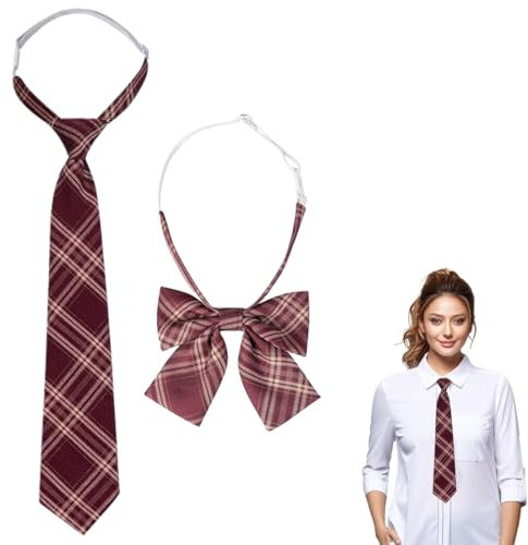 Lot de 2 cravates et nœuds pré-noués pour enfants, cravates formelles, motifs colorés, réglables, pré-nouées, cravates à pince en satin à carreaux rouges pour mariages et remises de diplômes
