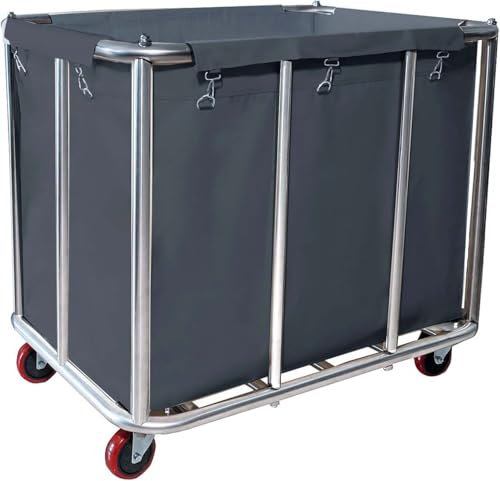 400 L - Carrito de lavandería comercial para casa, gris, gran uso, acero inoxidable intensivo, cesta de ropa con ruedas, para almacenamiento de lavandería/escuela/hotel,130 kg de carga, 90 x 65 x 80
