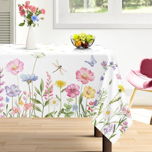 Arquiel Tischdecke Rechteckige Florale, Tischtuch Blumen Wasserabweisend StrapazierfäHiges Schmetterling Aquarell, Abwischbar Tischdeck FüR KüChe, Hochzeit, Drinnen, FrüHling/Sommer(152 x 304 cm)