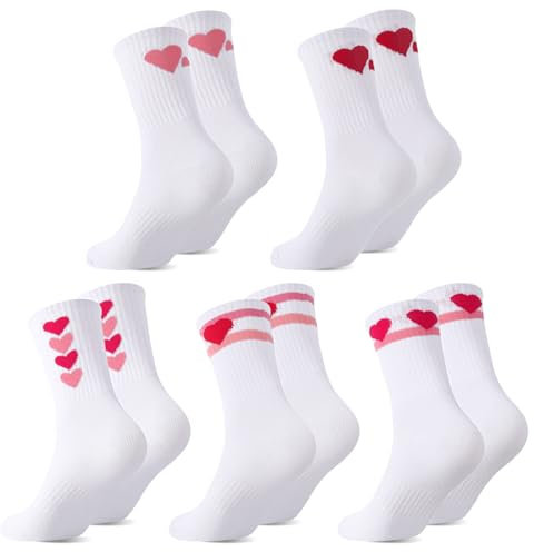 Utensilsto 5 Paar Tennissocken Damen 39-42 Sportsocken Tennis Socken mit Herz Motiv Damen Atmungsaktiv Baumwollesocken lustige Socken Geschenke für Tennis Sport Lauf