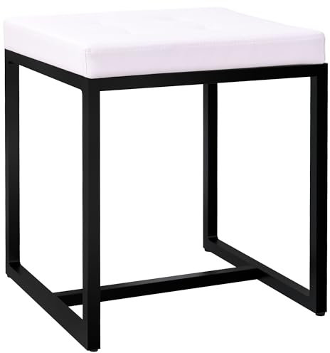 CLP Sitzhocker Barci I Moderner Hocker | Hochwertiger Polsterhocker mit schwarz pulverbeschichteten Eisengestell, Farbe:weiß, Material:Kunstleder