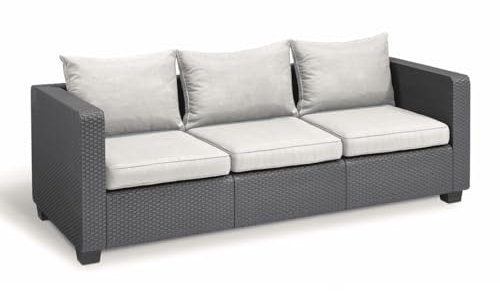 Allibert Gartenbank Outdoor Sofa in Rattanoptik 3 Sitzer as UV-beständigem Material Lounge Sofa für Garten Terasse Balkon Couch Rattanmöbel Gartenmöbel Wetterfest Salta 3-Sitzer mit Kissen Anthrazit