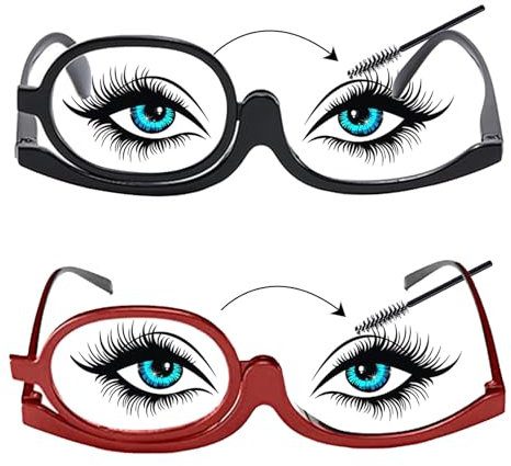 Make Up Brille, Makeup Lesebrille Frauen, Lesebrillen Damen Schminkbrille, Modische Augen-Make-Up-Brille, Drehbare Make-Up-Brillen, Make Up Schminkbrille mit Klappbaren Brillenglas, +2.50, 2 Stück