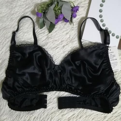 Soutien-gorge sans armatures style bikini pour femme, en satin de soie doux pour une utilisation quotidienne et le sommeil (42/95B/C, noir)
