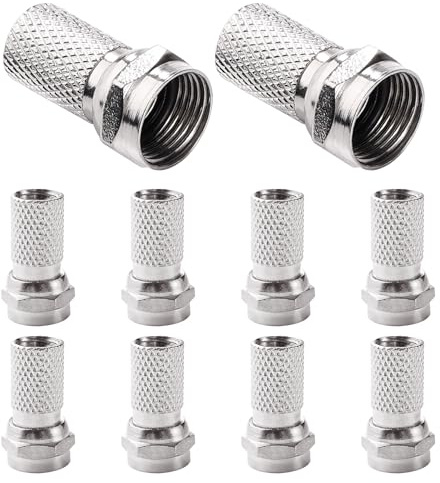 KUOQIY 10 Stücke F-Aufdrehstecker, F-Stecker, F Steckverbinder zum Aufschrauben/Aufdrehen, für SAT-TV Antennen Koax Kabel RG6, Silber