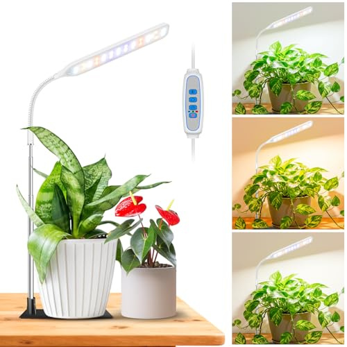 Wolezek Pflanzenlampe LED Vollspektrum, Pflanzenlicht Grow Light mit 52 LEDs, höhenverstellbar, abnehmbare Basis, 6/12/16H Timer, für kleine Zimmerpflanzen, Weiß, 1-Pack