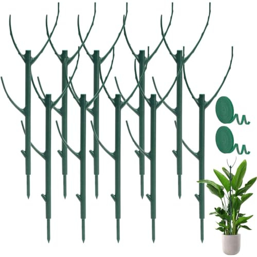 10 Pièces Tuteurs pour Plantes, Empilable Support Plante Grimpante avec 2 Rouleaux De Ruban Adhésif, Plastique Tuteur Tomate Attache Plante pour Monstera, Fleurs, Plantes en Pot