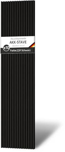 Akustikpaneele Holz 240x60 cm (10er-Set 14,4 m²) - Akustik Paneele & Holzpaneele Wand für Schallschutz | 3D Paneele Wand als Wandverkleidung Innen für Wohnzimmer & Büro(Schwarz)