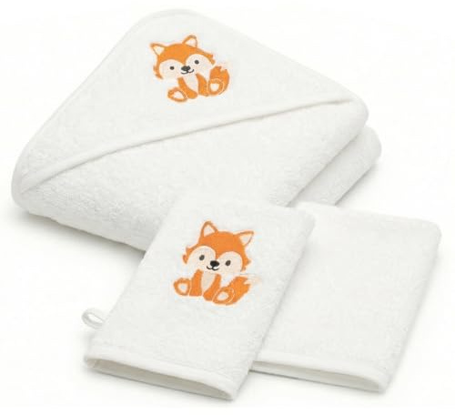 Babykajo Baby Kapuzenhandtuch im Set mit 2 Waschlappen Oeko-Tex Standart 100 Zertifiziert. Baby Badetuch aus weichem Frottee. Erstausstattung Babyhandtuch mit Kapuze 100 x 100 cm