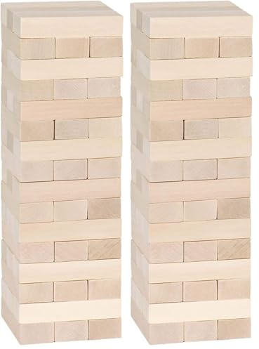 goki HS530 Geschicklichkeitsspiel Wackelturm, 7,5 x 7,5 x 25,5 cm, Holz, 51 Teile, fördert Feinmotorik & Konzentration, ab 4 Jahren (Packung mit 2)