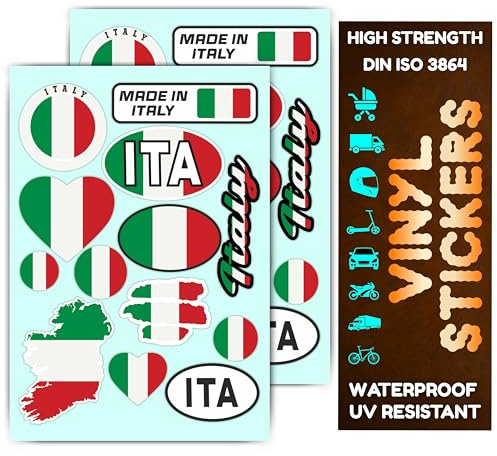 INDIAN STORE 24 Vinyl Sticker Motorrad Aufkleber Wetterfeste Roller Scooter Helm Auto Roller Tank UV-Beständig Hochwertige Dekoration Fahrzeuge KFZ Selbstklebend (Italien Flagge, Set-26)